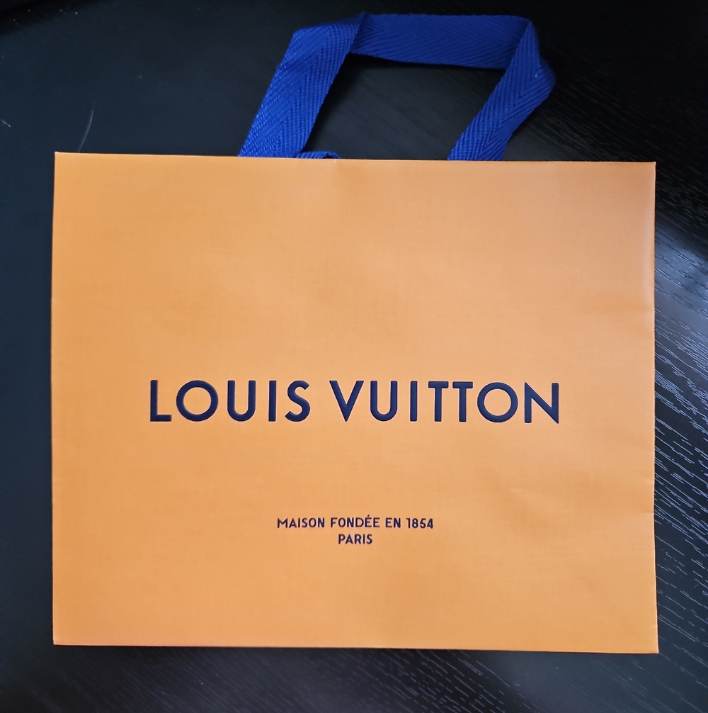 Louis Vuitton Orange Gift Bag with Blue Ribbon Handles